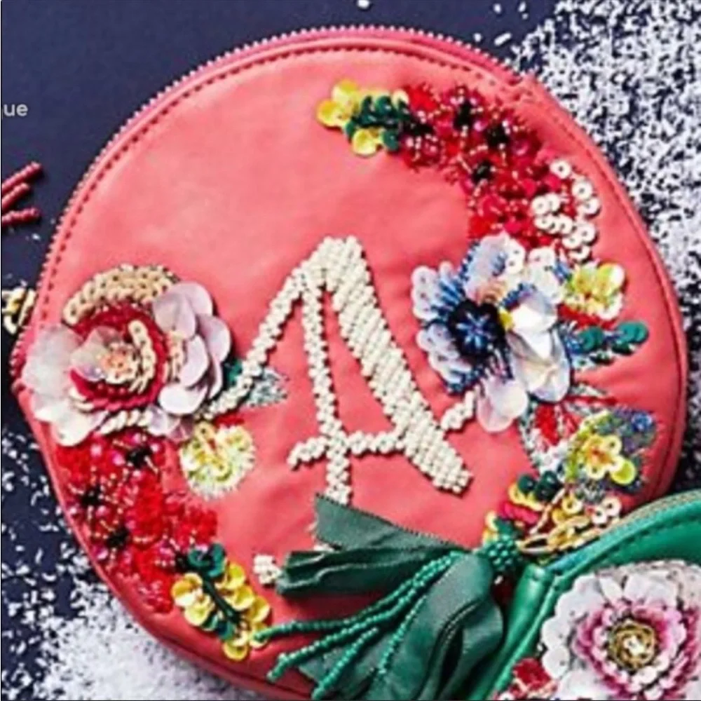 Anthro Embellished Leather Monogram Pouch A - Picture 2 of 5